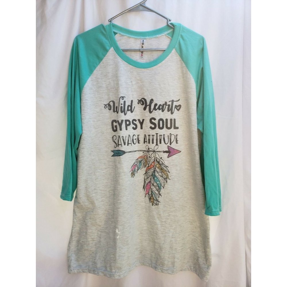 Toyko Plus Womens XXXL Long Sleeve Tee "Wild Hearts Gypsy Soul Savage Attitude"